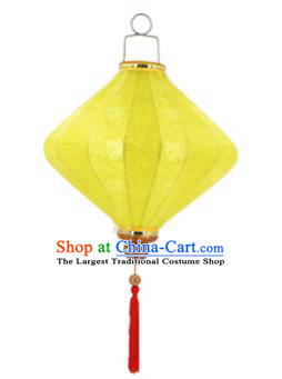 Chinese Traditional Yellow Silk Palace Lanterns Handmade Hanging Lantern New Year Classical Diamond Lamp