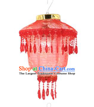 Chinese Traditional Printing Rose Red Cloth Palace Lanterns Handmade Hanging Lantern Classical Festive New Year Lace Lamp