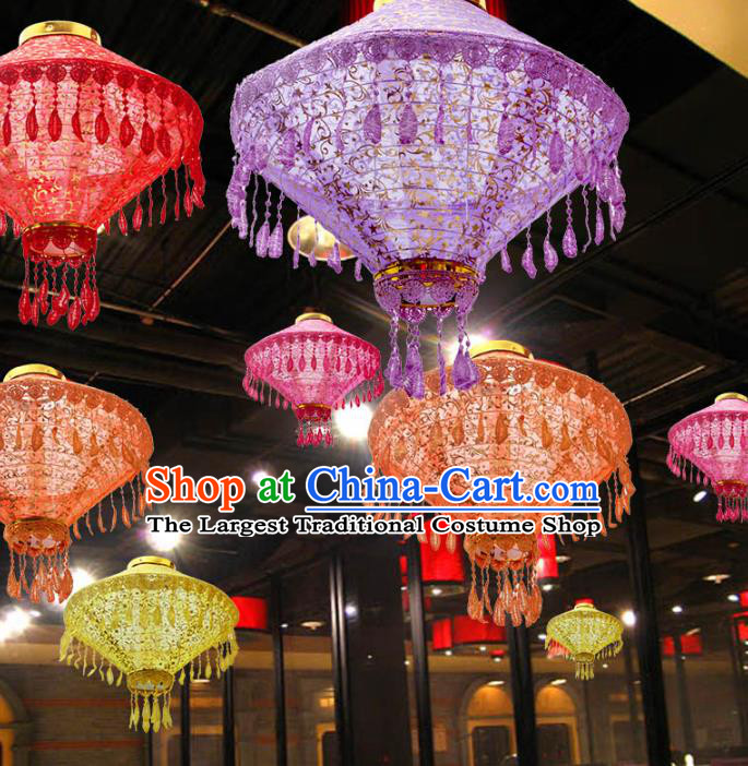 Chinese Traditional Purple Tassel Palace Lanterns Handmade Hanging Lantern Classical Festive New Year Saucer Lamp