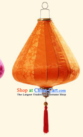 Chinese Traditional Jacquard Pattern Orange Silk Palace Lanterns Handmade Hanging Lantern Classical Festive New Year Tulip Lamp