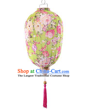 Chinese Traditional Printing Peony Light Green Palace Lanterns Handmade Hanging Lantern Classical Festive New Year Lamp