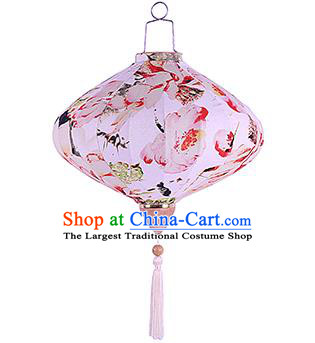 Chinese Traditional Ink Painting Lotus Palace Lanterns Handmade Hanging Lantern Festive New Year Classical Lamp