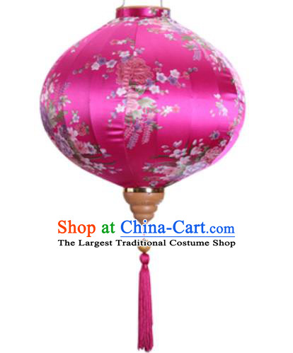 Chinese Handmade Printing Flowers Rosy Satin Palace Lanterns Traditional New Year Hanging Lantern Classical Mid Autumn Festival Lamp