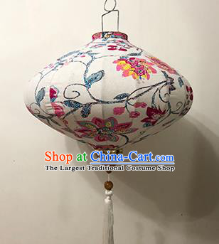 Chinese Traditional Ink Painting Round Palace Lanterns Handmade Hanging Lantern Festive New Year Classical Pink Flowers Lamp