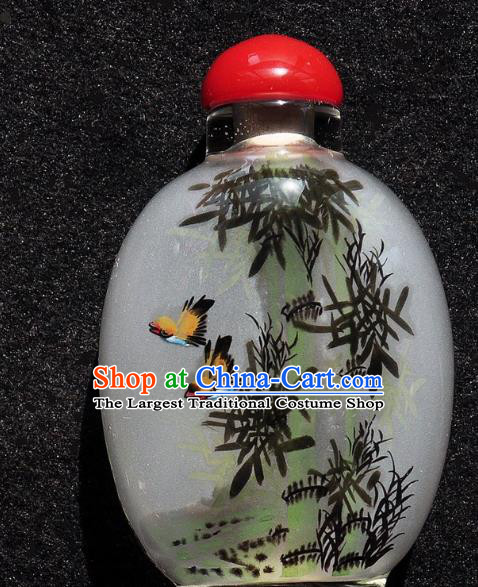 Chinese Handmade Snuff Bottle Traditional Inside Painting Bamboo Birds Snuff Bottles Artware