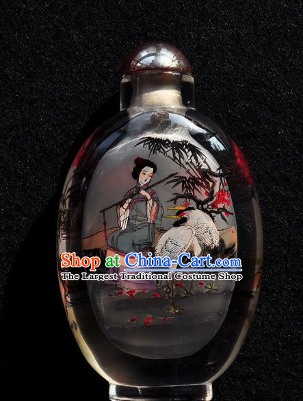 Chinese Handmade Snuff Bottle Traditional Inside Painting Beauty Crane Snuff Bottles Artware