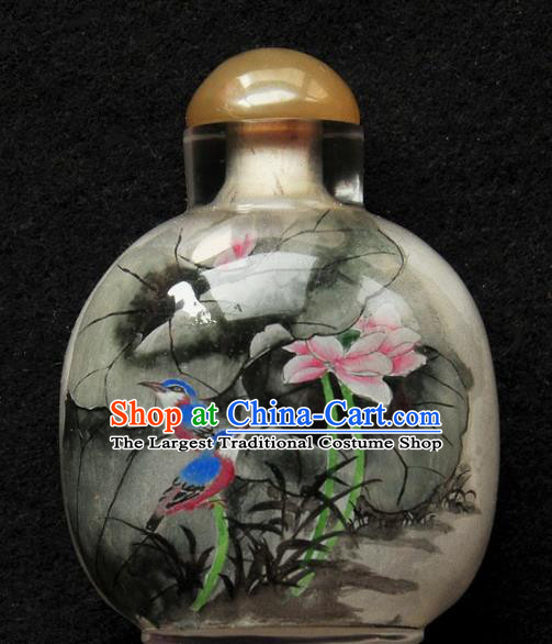 Chinese Handmade Snuff Bottle Traditional Inside Painting Lotus Birds Snuff Bottles Artware