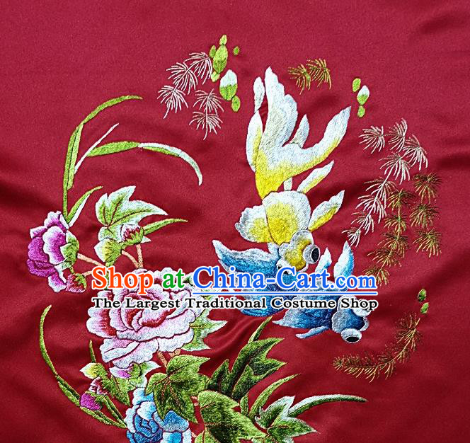 Traditional Chinese Embroidered Goldfish Fabric Hand Embroidering Dress Round Applique Embroidery Peony Silk Patches Accessories