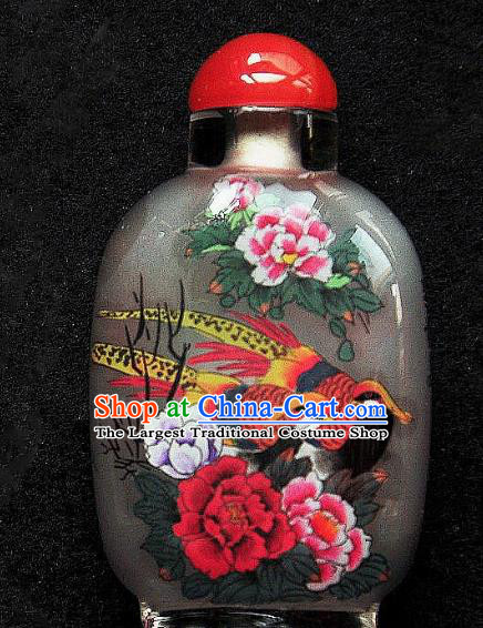 Chinese Handmade Snuff Bottle Traditional Inside Painting Golden Pheasant Peony Snuff Bottles Artware