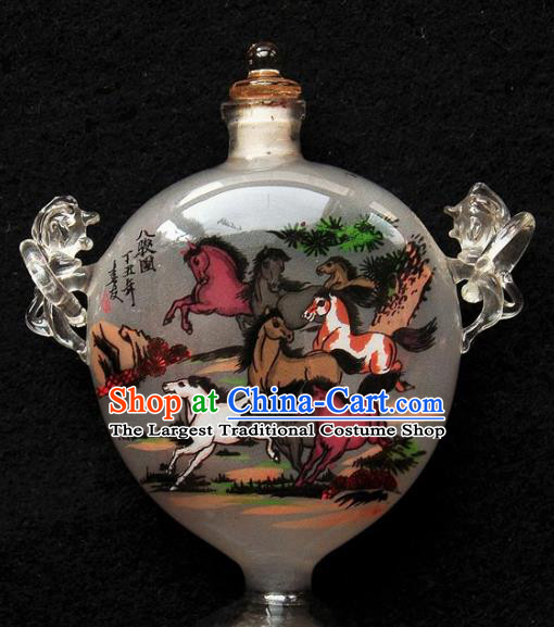 Chinese Handmade Snuff Bottle with Handles Traditional Inside Painting Horses Snuff Bottles Artware