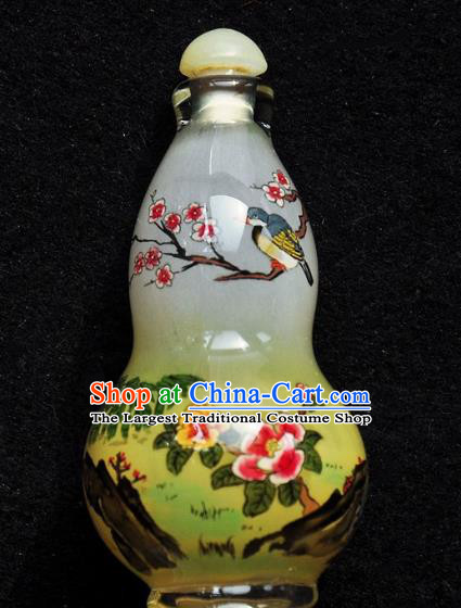 Chinese Handmade Cucurbit Snuff Bottle Traditional Inside Painting Flowers Birds Snuff Bottles Artware