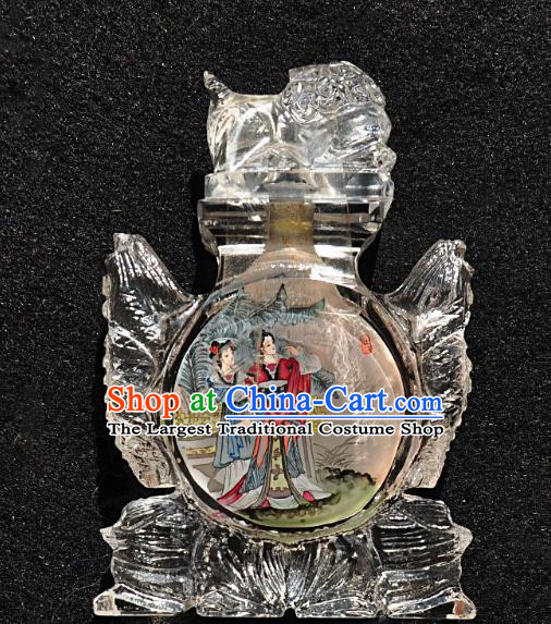 Chinese Handmade Lion Snuff Bottle Traditional Inside Painting Palace Lady Snuff Bottles Artware