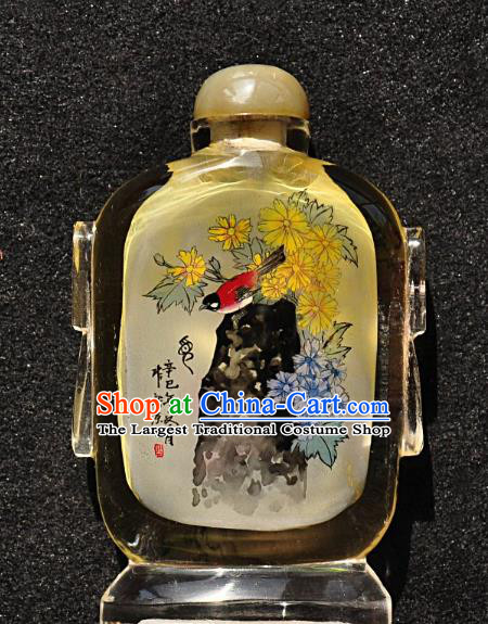 Chinese Handmade Snuff Bottle Traditional Inside Painting Chrysanthemum Bird Snuff Bottles Artware