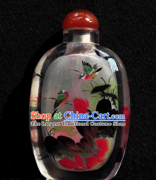 Chinese Handmade Snuff Bottle Traditional Inside Painting Peony Bird Snuff Bottles Artware