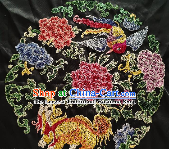 Traditional Chinese Embroidered Lion Peony Fabric Patches Hand Embroidering Dress Applique Embroidery Birds Silk Accessories