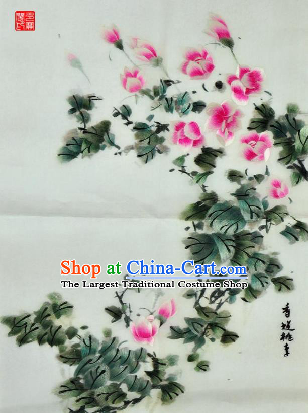 Traditional Chinese Embroidered Peach Blossom Decorative Painting Hand Su Embroidery Silk Wall Picture Craft