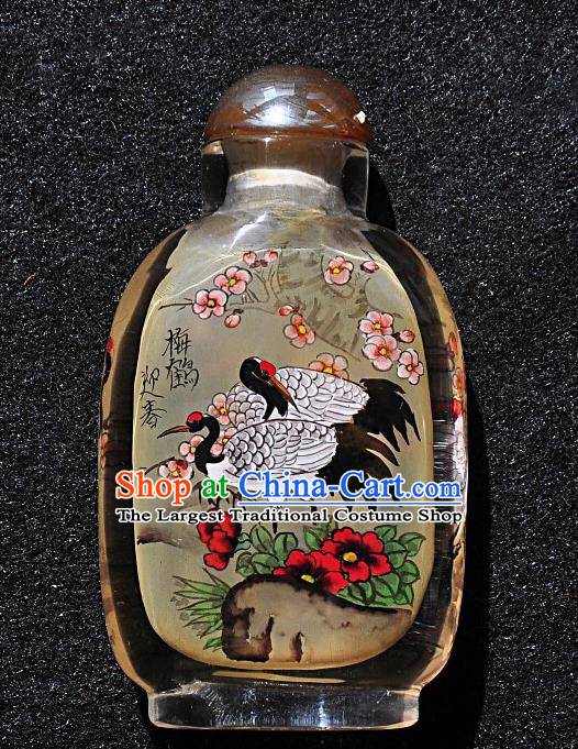 Chinese Handmade Glass Snuff Bottle Traditional Inside Painting Crane Plum Snuff Bottles Artware