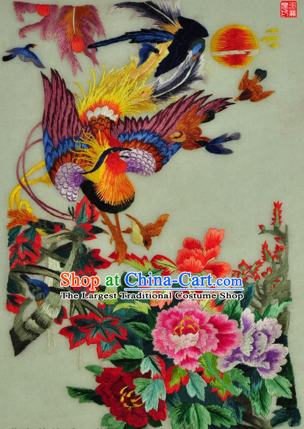 Traditional Chinese Embroidered Phoenix Peony Decorative Painting Hand Embroidery Silk Wall Picture Craft