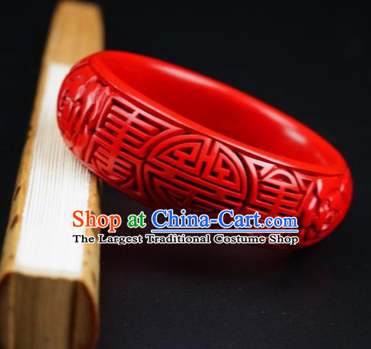 Traditional Chinese Carving Rose Lacquerware Bracelet Hand Red Bangle Accessories