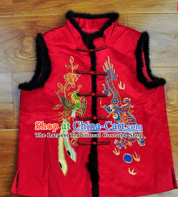 Traditional Chinese Embroidered Red Vest Hand Embroidery Tang Suit Silk Waistcoat for Women