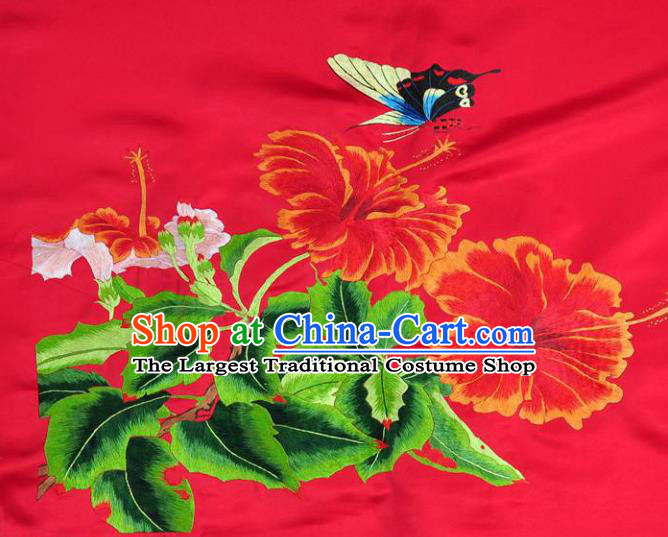 Traditional Chinese Embroidered Butterfly Flowers Decorative Painting Hand Embroidery Red Silk Wall Picture Craft