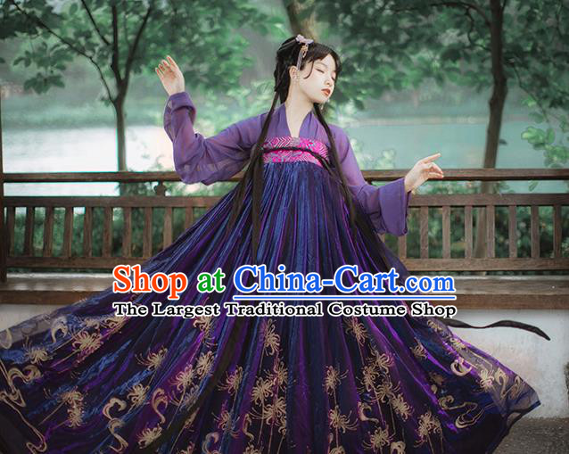 Chinese Tang Dynasty Noble Lady Costumes Traditional Ancient Princess Garment Hanfu Purple Blouse and Dress for Women