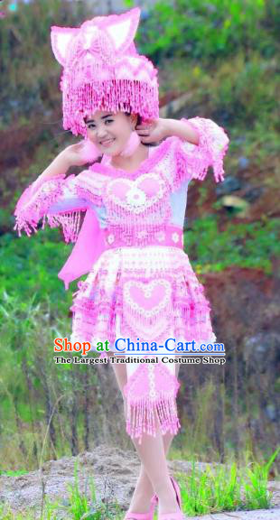 Yunan Minority Dresses China Miao Ethnic Beauty Apparels Women Folk Dance Costume and Hat