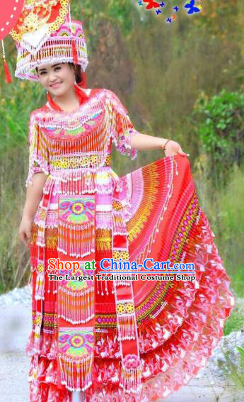 Miao Minority Bride Dresses Women Folk Dance Costume China Miao Ethnic Wedding Apparels and Headdress