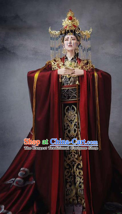 Chinese Ancient Queen Wu Zetian Hanfu Dress Traditional Tang Dynasty Female King Costumes and Headdress Full Set