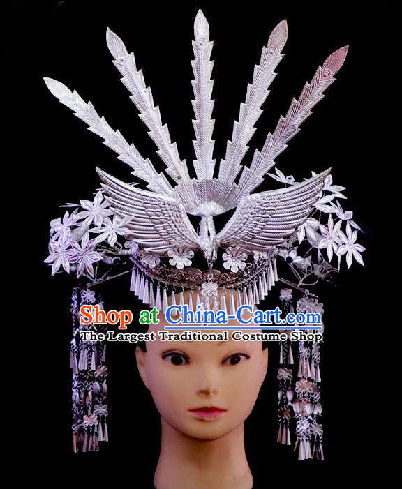 Chinese Miao Ethnic Phoenix Coronet Quality Miao Nationality Wedding Hair Crown Tassel Hairpins Bride Headdress Full Set