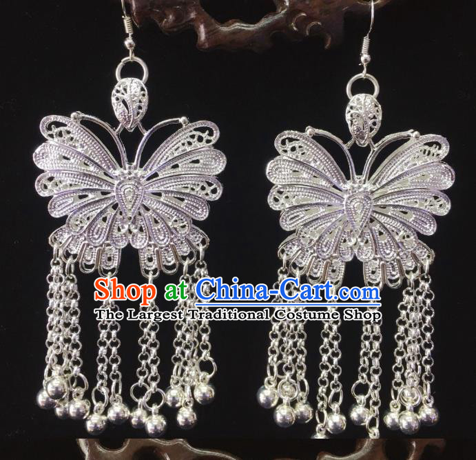 China Handmade Guizhou Miao Ethnic Women Earrings Hmong Argent Butterfly Ear Accessories