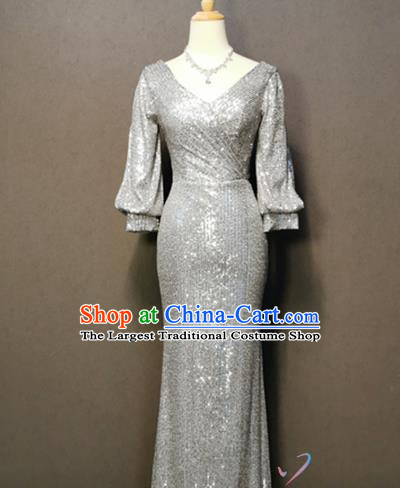 Annual Meeting Compere Argent Sequins Full Dress Chorus Costumes Evening Wear Singer Clothing