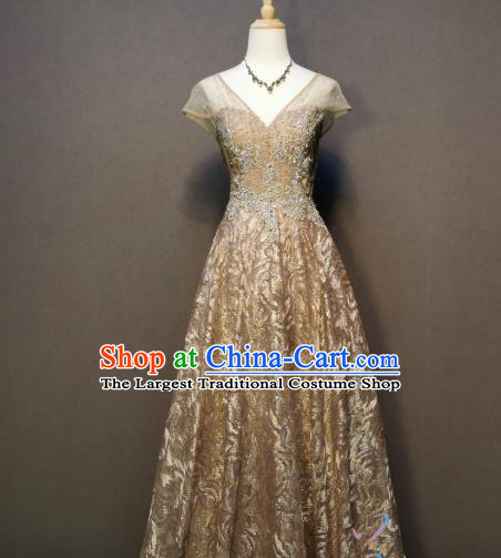 Compere Golden Full Dress Annual Meeting Costumes Evening Wear Bride Toast Dress