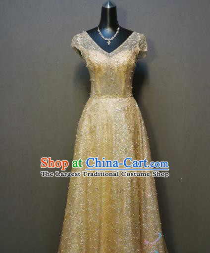 Annual Meeting Costumes Evening Wear Bride Toast Dress Compere Golden Full Dress