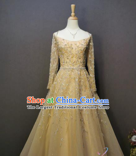 Drilling Golden Dress Annual Meeting Compere Full Dress Evening Wear Bride Costumes