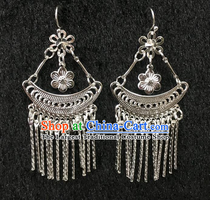 China National Argent Tassel Earrings Handmade Ethnic Minority Women Eardrop Stage Performance Ear Accessories