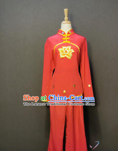 China Folk Dance Red Outfits New Year Fan Dance Costume Square Dance Blouse and Pants Clothing