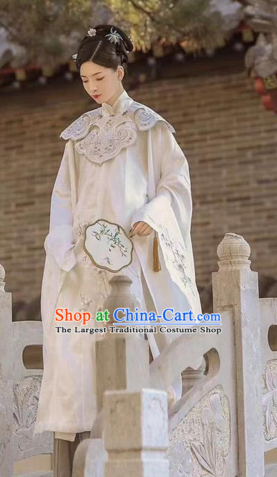 Chinese Ming Dynasty Noble Female Costumes White Hanfu Dress Traditional Ancient Princess Clothing Embroidered Gown and Skirt