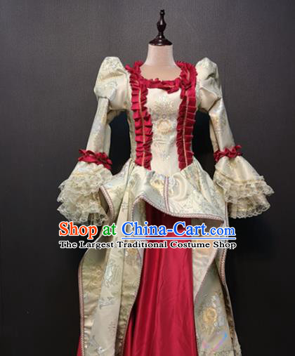 Europe Traditional Court Beige Dress Western Stage Performance Costumes England Female Clothing