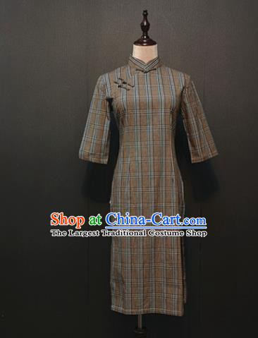 Republic of China Shanghai Women Qipao Dress Drama Performance Dance Clothing Female Student Grid Cheongsam