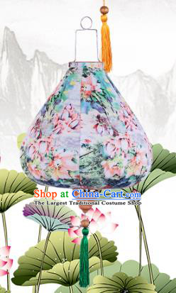 Handmade Chinese Printing Flowers Light Green Palace Lanterns Traditional New Year Lantern Classical Festival Cloth Lamp