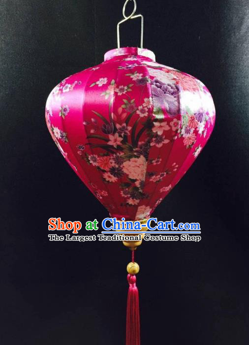 Handmade Chinese Classical Peony Pattern Rosy Silk Palace Lanterns Traditional New Year Decoration Lantern Spring Festival Lamp