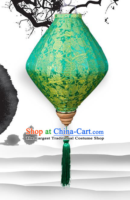 Handmade Chinese Bamboo Pattern Green Silk Palace Lanterns Traditional New Year Decoration Lantern Classical Spring Festival Hanging Lamp