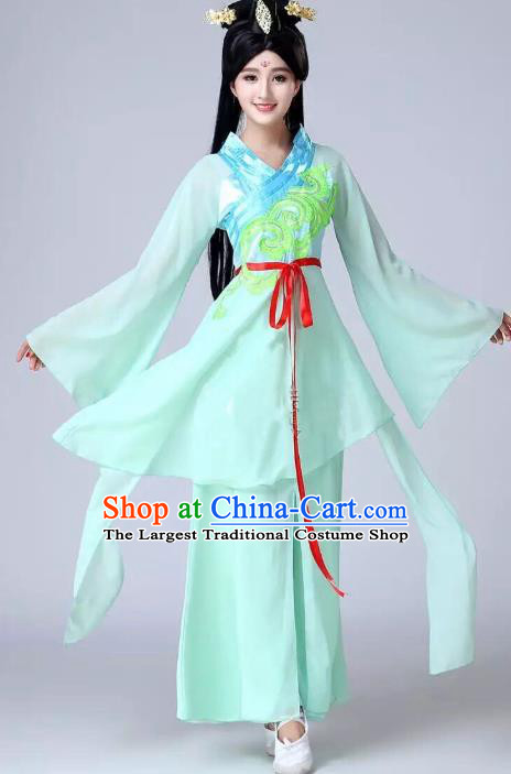 China Traditional Yu Ren Wu Performance Costume Court Lady Dance Clothing Classical Dance Light Green Dress