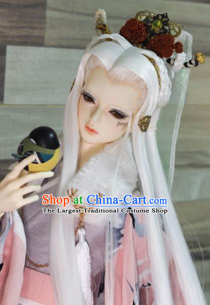 Handmade China Cosplay Childe Mu Shaoai Wigs Ancient Swordsman Hair Accessories BJD Swordsman White Wig Sheath