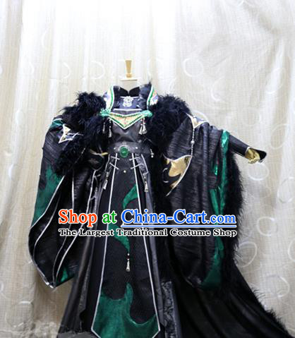 China Ancient King Mo Luo Clothing Custom Professional Cosplay Swordsman Black Costumes Full Set