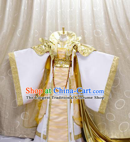 China Cosplay Empress Golden Dress Custom Clothing Traditional Ancient Chivalrous Queen Costumes Full Set