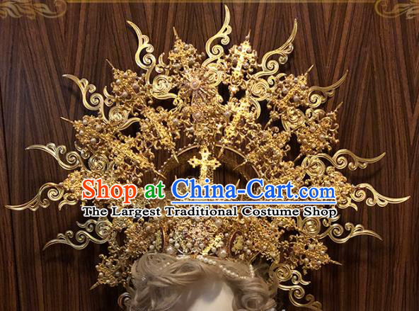 Handmade Goddess Hair Accessories Baroque Headwear Halloween Cosplay Medusa Deluxe Golden Royal Crown