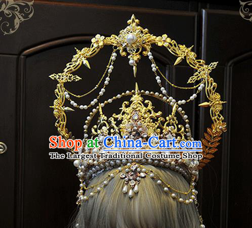 Handmade Gothic Queen Hair Accessories Headwear Halloween Cosplay Deluxe Golden Royal Crown