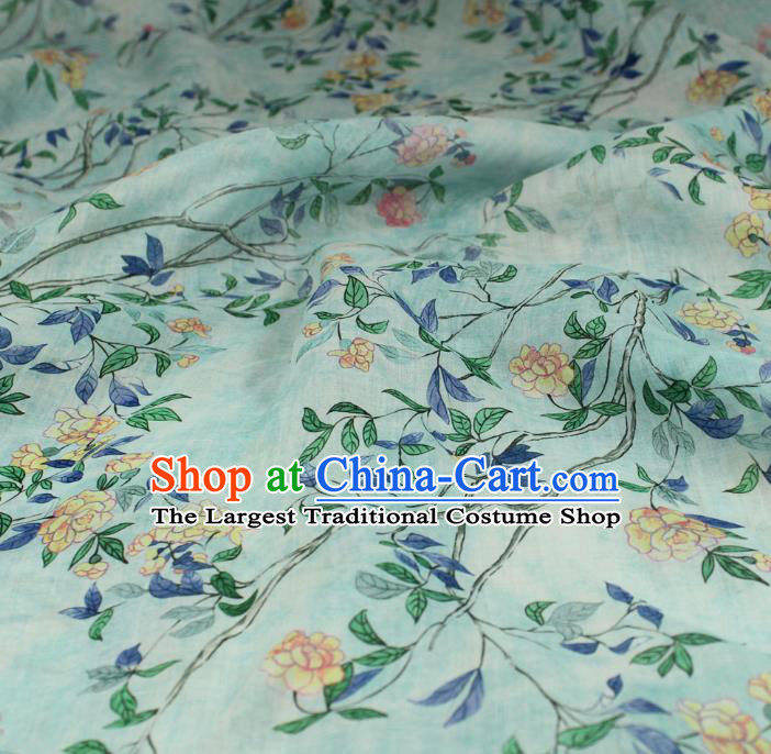 Chinese Light Green Flax Cloth Traditional Linen Drapery Asian Qipao Dress Printing Flowers Pattern Ramine Fabric